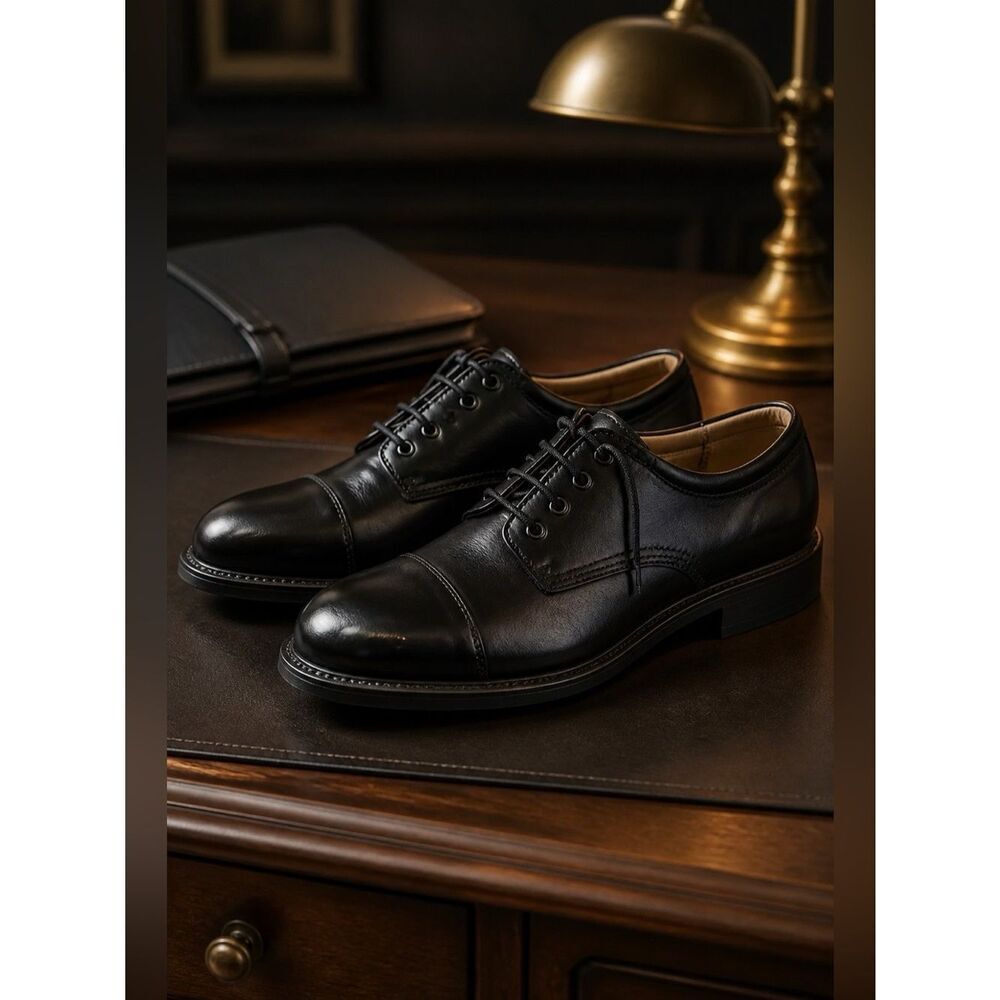 MENS BLACK LEATHER DOCKERS TIE UP SHOES 10M